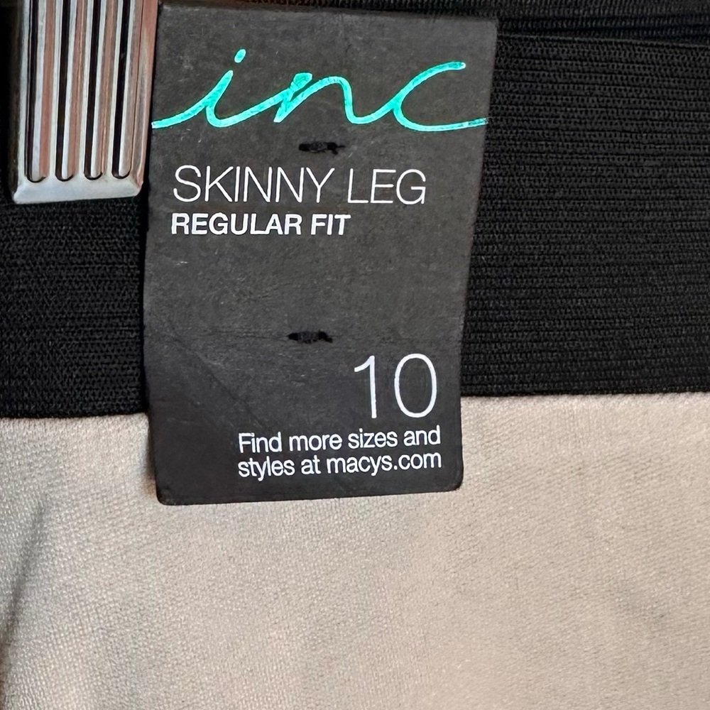 NWT INC Macys Beige Pull-On Leggings Black Waistband stretch office casual - Picture 4 of 6